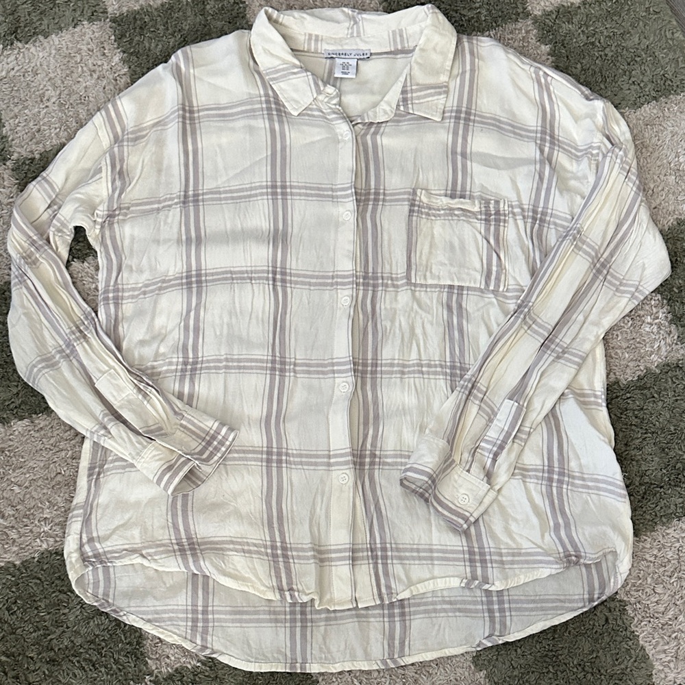 Sincerely Jules White and Gray Plaid Shirt, Size XL